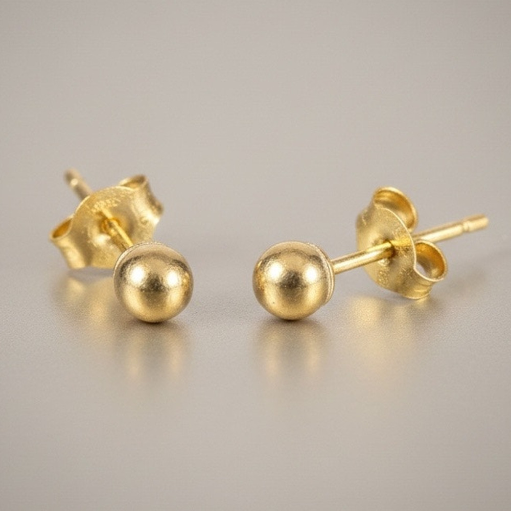 Jewelry 3mm Solid 14k Yellow Italian Gold Push Back Ball Studs Made In Italy